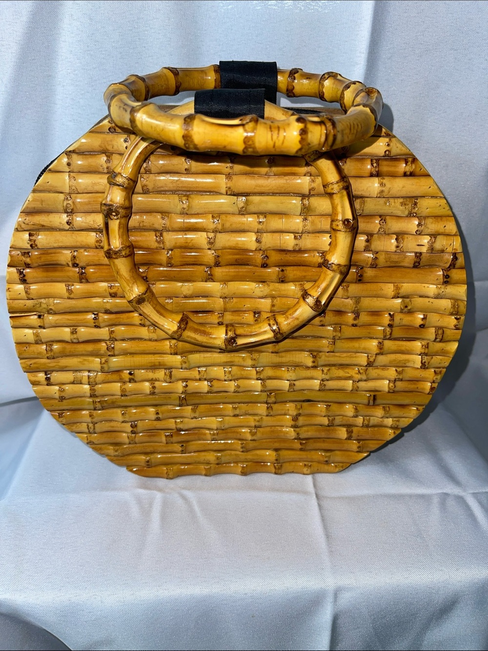 Vintage Bamboo Clutch Hand bag Purse with Handles Fabulous Condition Expandable